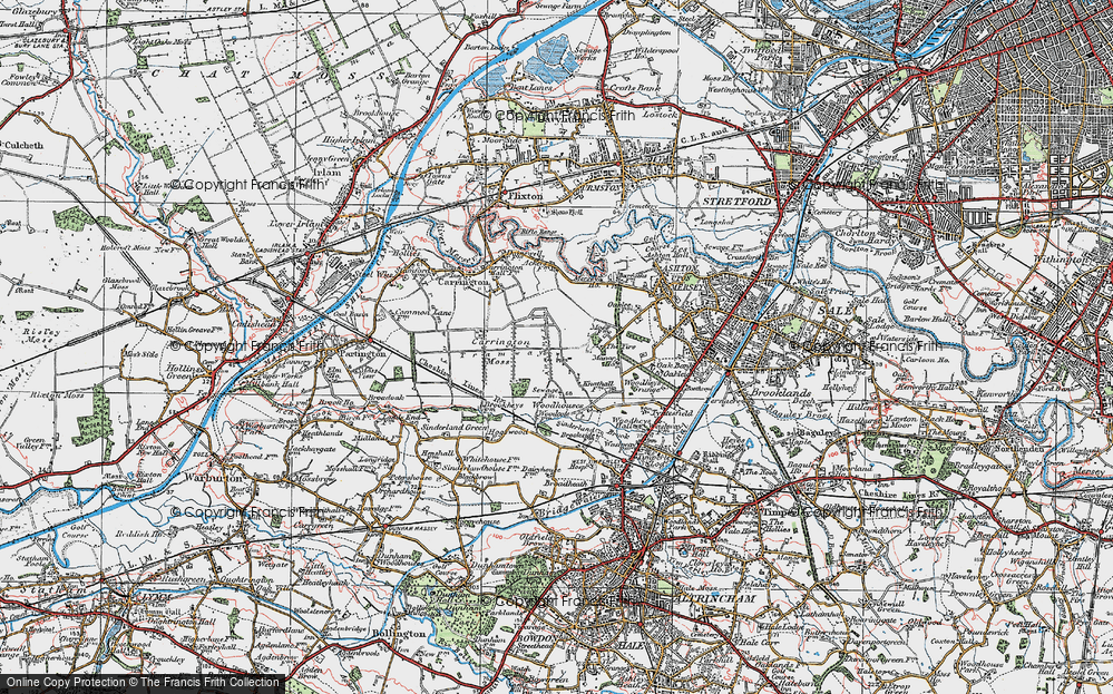 Old Map of Historic Map covering Carrington Moss in 1923