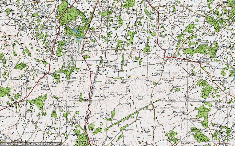 Old Map of Historic Map covering Great Litchfield Down in 1919