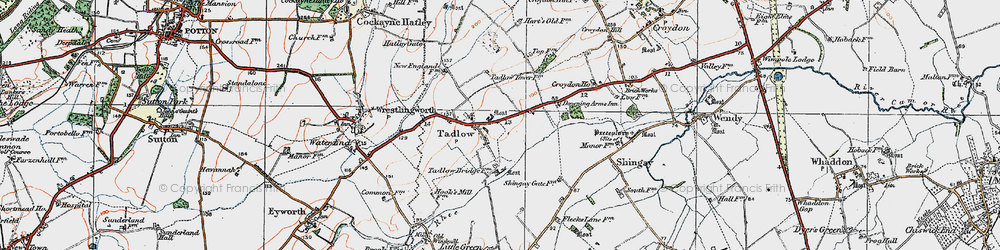 Old map of Tadlow in 1919
