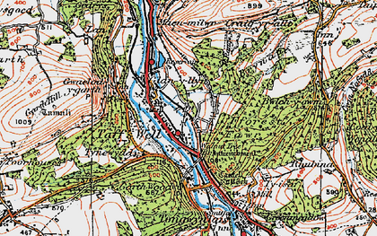 Old map of Brynau in 1919