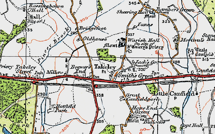Old map of Takeley in 1919