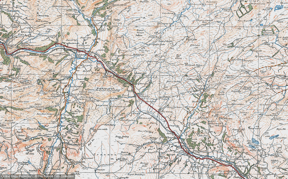 Old Map of Historic Map covering Afon Tyn-y-rhos in 1921