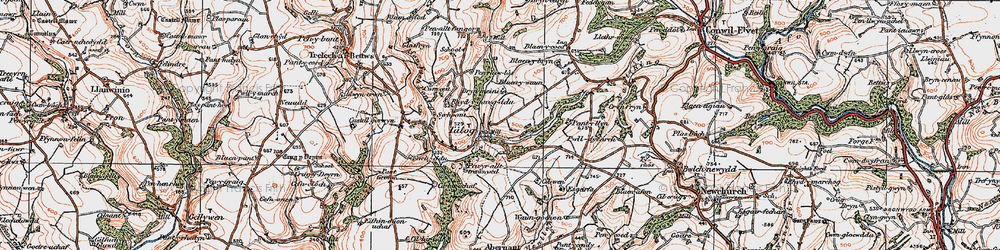 Old map of Afon-fach-Pontgarreg in 1923