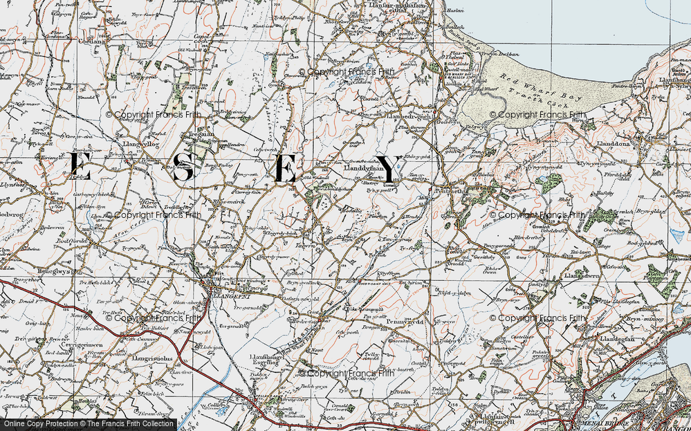 Old Map of Historic Map covering Gwenfro Uchaf in 1922