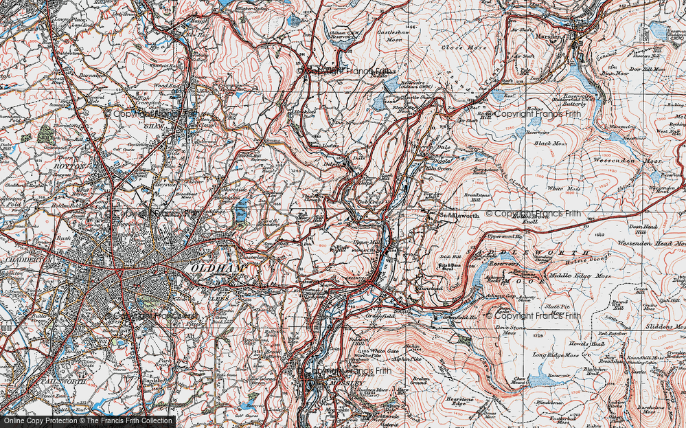 Old Map of Historic Map covering Saddleworth in 1924