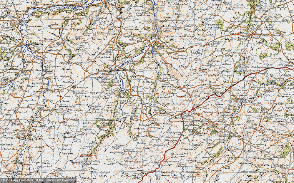 Old Map of Historic Map covering Bryn Bigad in 1922