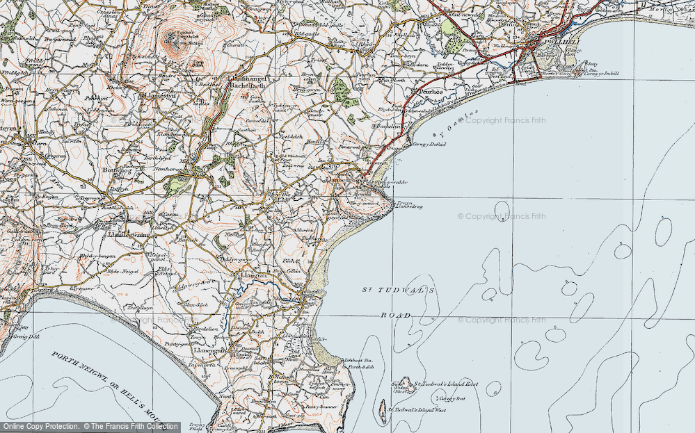 Old Map of Historic Map covering Trwyn Llanbedrog in 1922