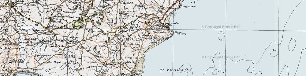 Old map of Trwyn Llanbedrog in 1922