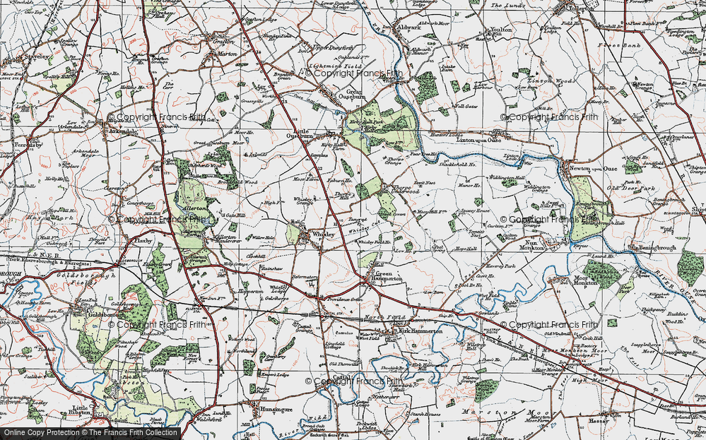 Old Map of Historic Map covering Whixley Field Ho in 1925
