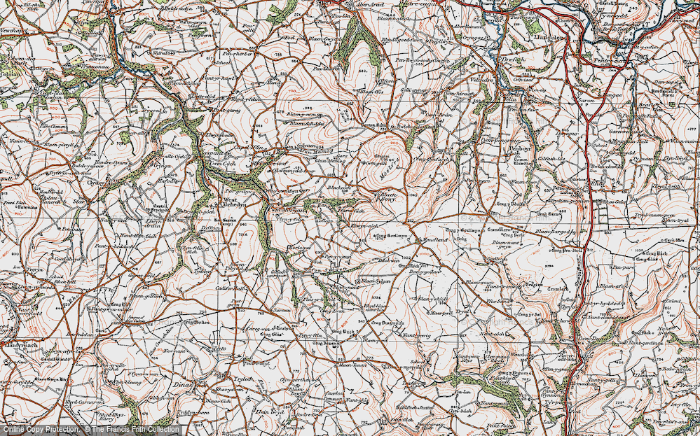 Old Map of Historic Map covering Afon Barddu in 1923