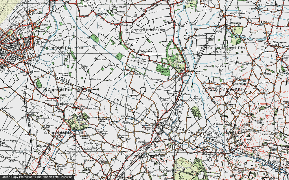 Old Map of Historic Map covering Burscough Moss in 1924