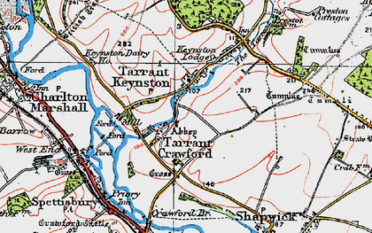 Old map of Tarrant Crawford in 1919