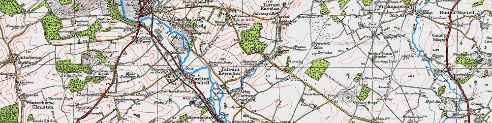 Old map of Tarrant Keyneston in 1919