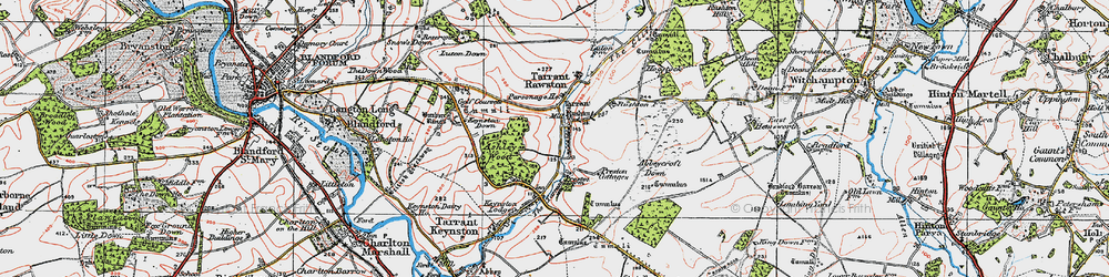 Old map of Tarrant Rushton in 1919