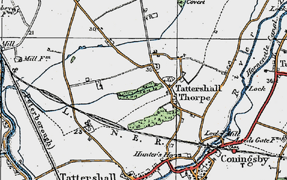 Old map of Tattershall Thorpe in 1923