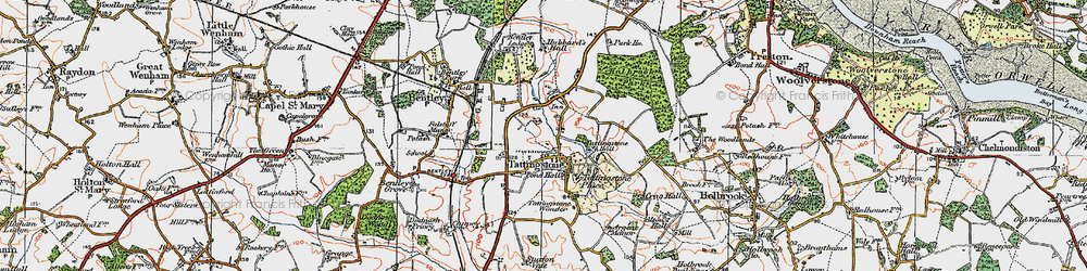 Old map of Tattingstone in 1921