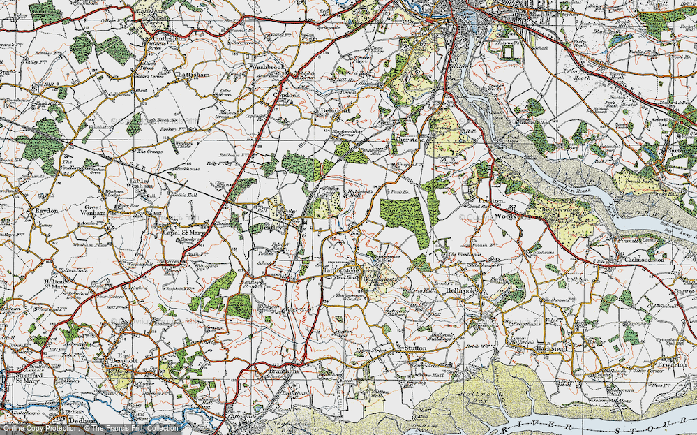 Old Map of Tattingstone White Horse, 1921 in 1921