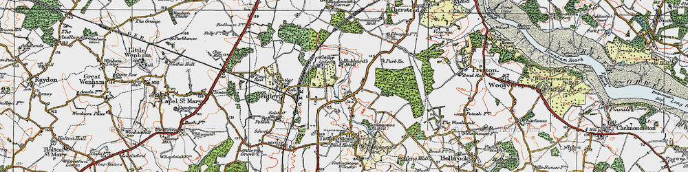 Old map of Tattingstone White Horse in 1921