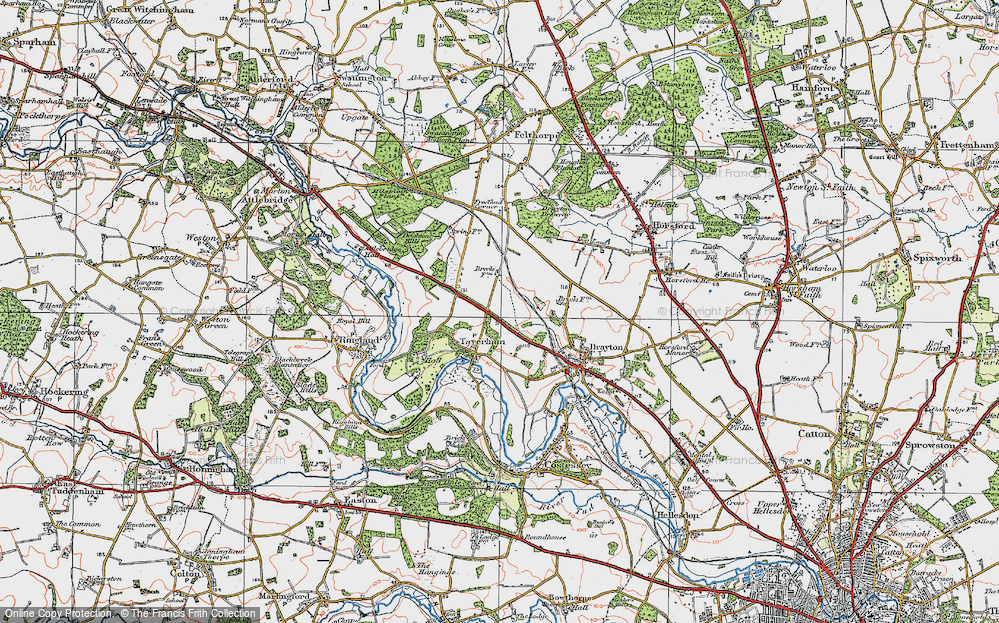 Old Map of Taverham, 1922 in 1922