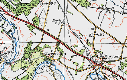 Old map of Taverham in 1922