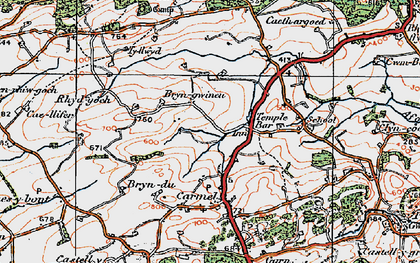 Old map of Bryngwynne Uchaf in 1923