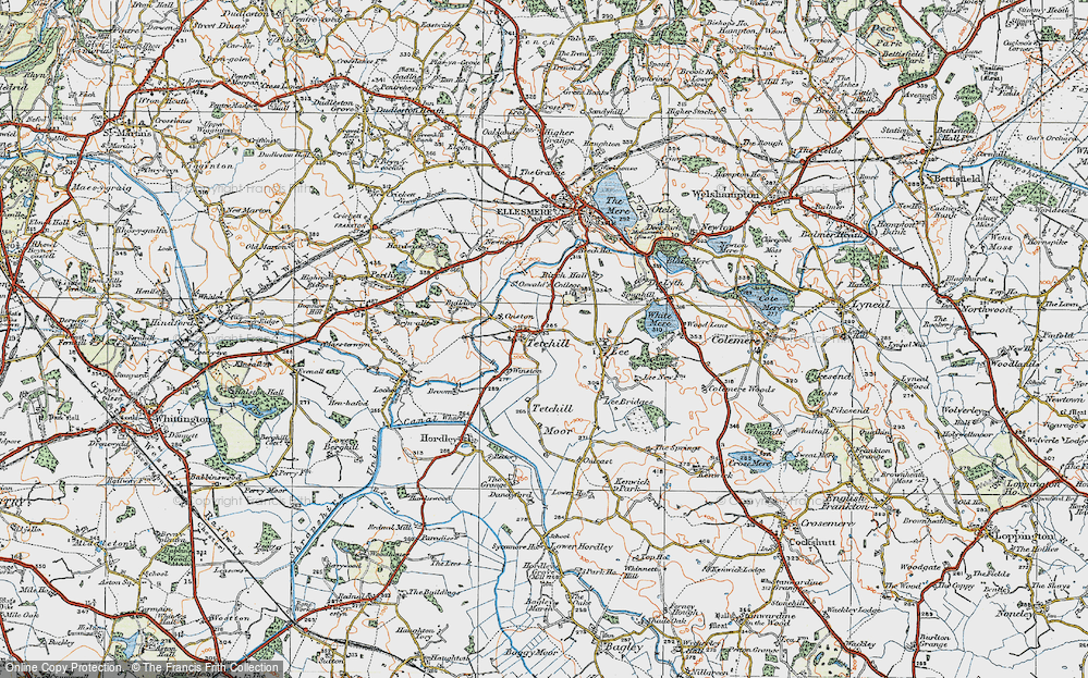 Old Map of Historic Map covering Tetchill Moor in 1921