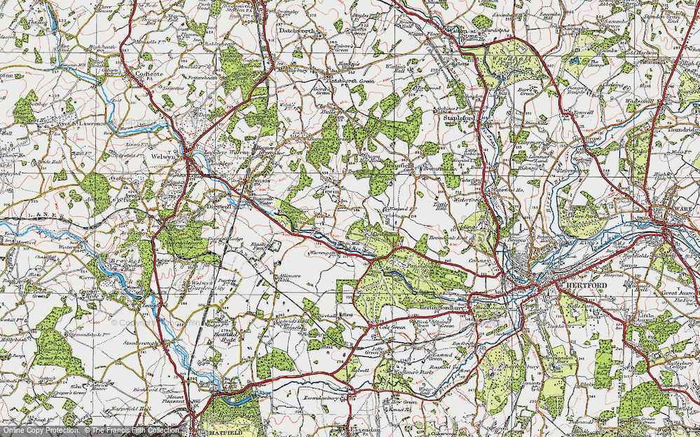 Old Map of Historic Map covering Marden Hill in 1920