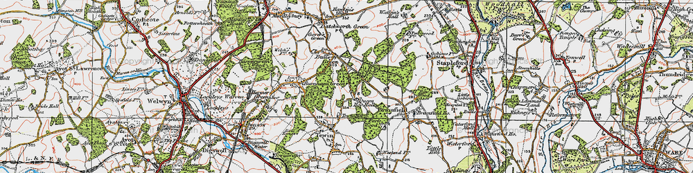 Old map of Bramfield Woods in 1920