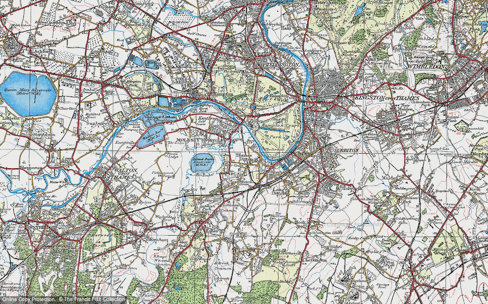 Thames Ditton Long Ditton Giggs Hill Hinchley Wood Hook 1964 old map SURBITON 