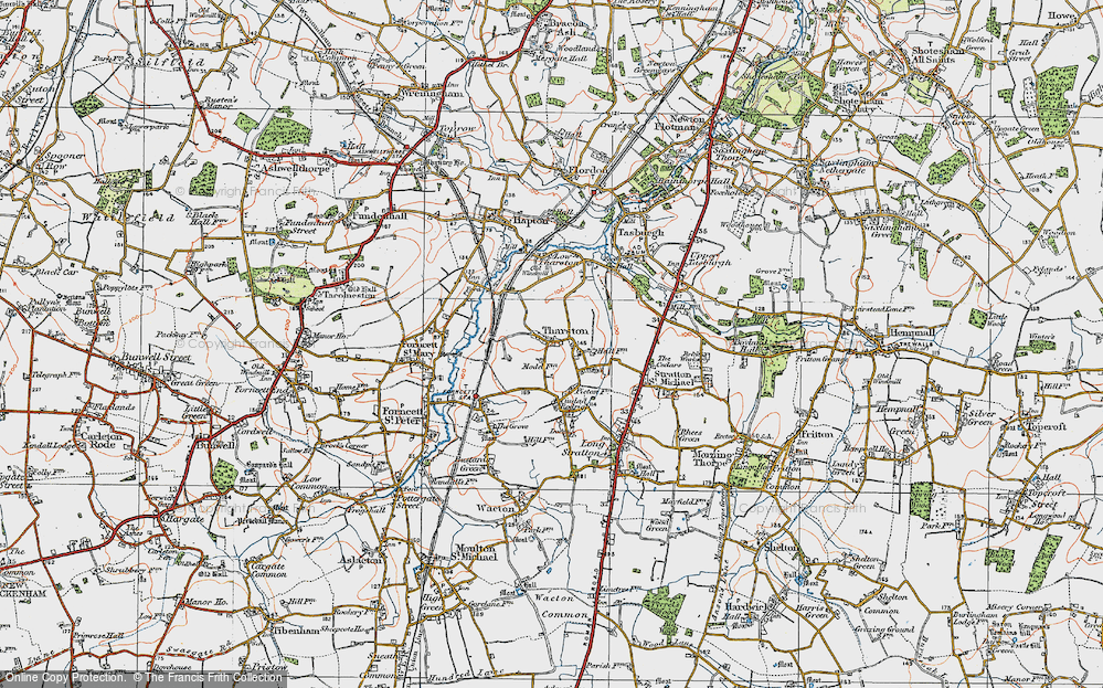 Old Map of Tharston, 1922 in 1922