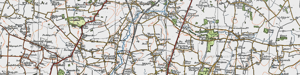 Old map of Tharston in 1922