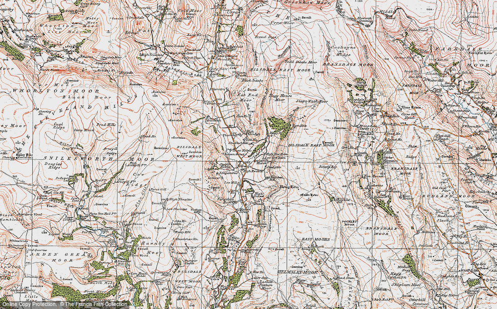 Old Map of Historic Map covering Bilsdale East Moor in 1925