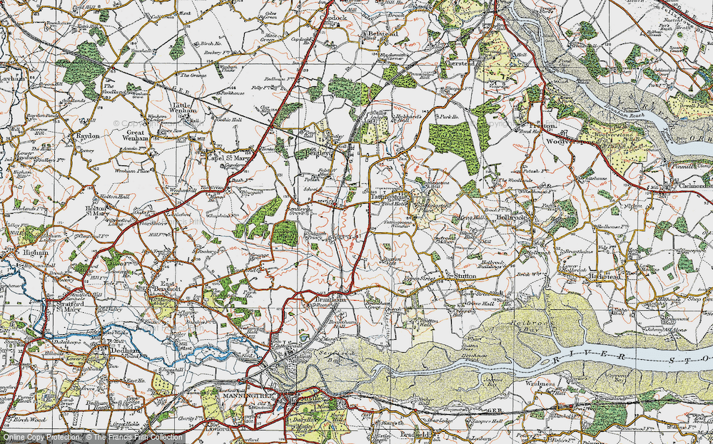 Old Map of Historic Map covering Brantham Court in 1921
