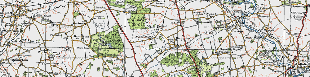 Old map of Buxton Heath in 1922