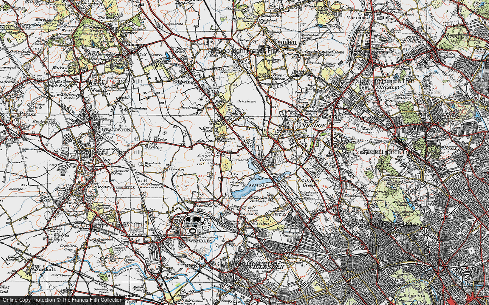 Old Map of Historic Map covering Brent Reservoir in 1920