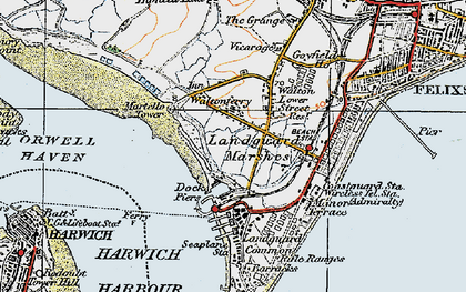 Old map of The Port of Felixstowe in 1921