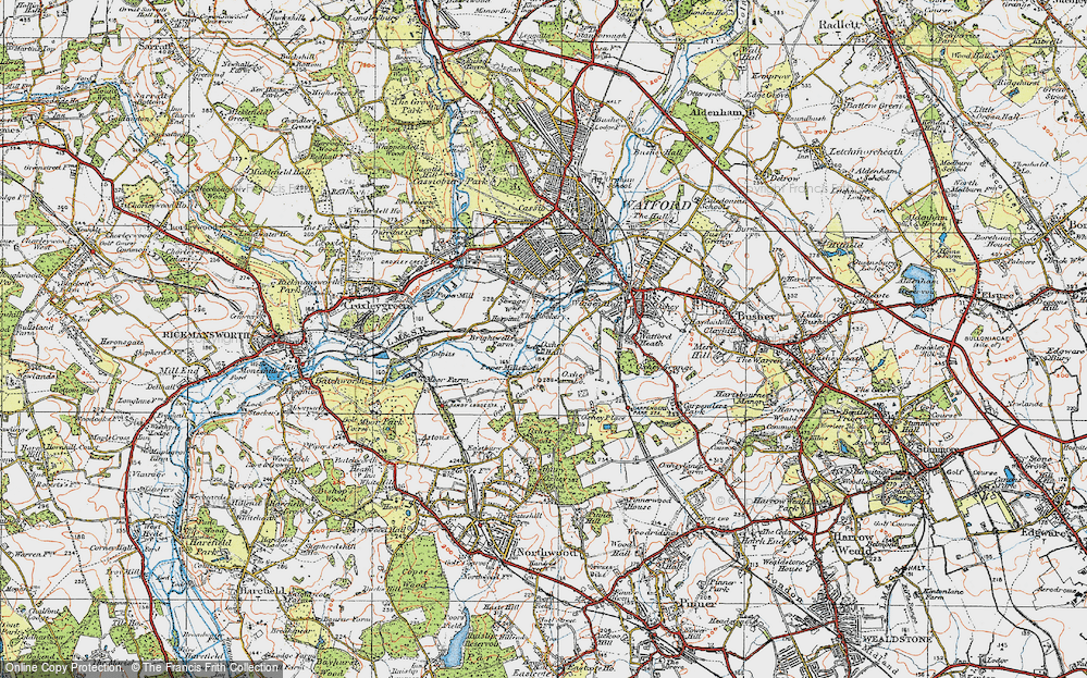 Old Map of Historic Map covering Oxhey Hall in 1920