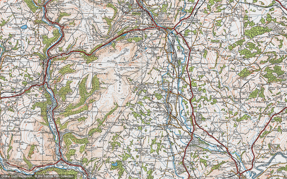 Old Map of Historic Map covering Blaen Bran Resrs in 1919