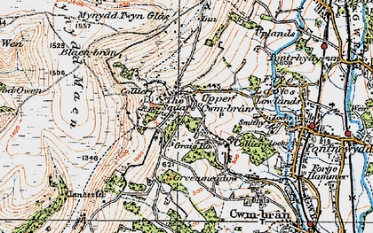 Old map of Blaen Bran Resrs in 1919