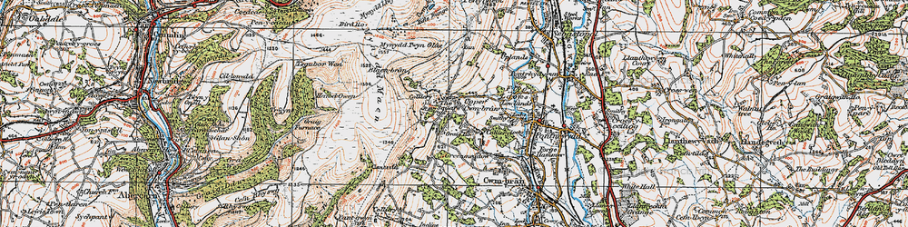 Old map of Blaen Bran Resrs in 1919