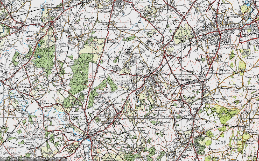 Old Map of Historic Map covering Epsom Common in 1920