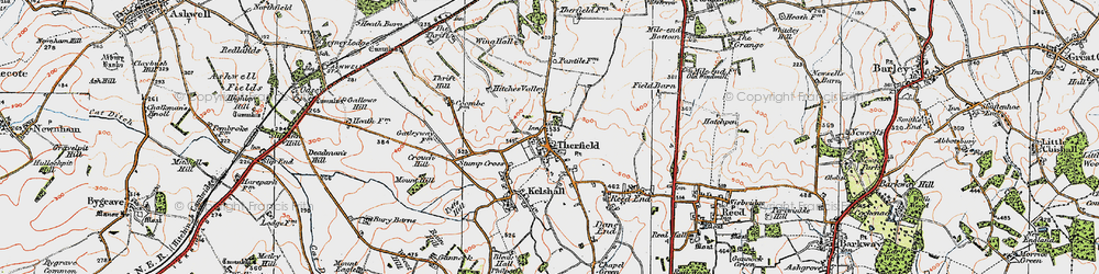 Old map of Therfield in 1920