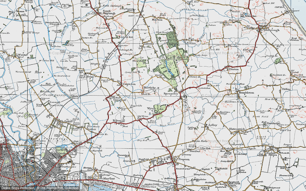 Old Map of Historic Map covering Wycliffe Plantn in 1924