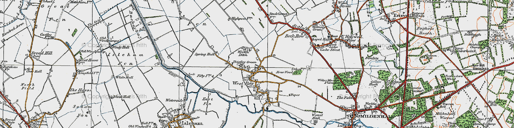 Old map of Thistley Green in 1920
