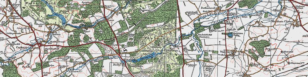 Old map of Budby Corner Plantations in 1923