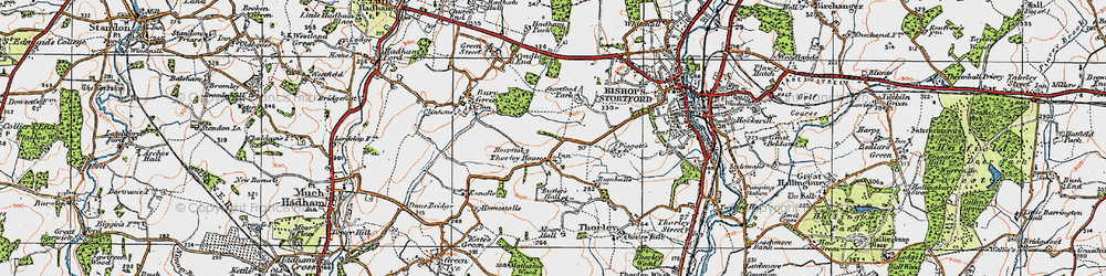 Old map of Thorley Houses in 1919
