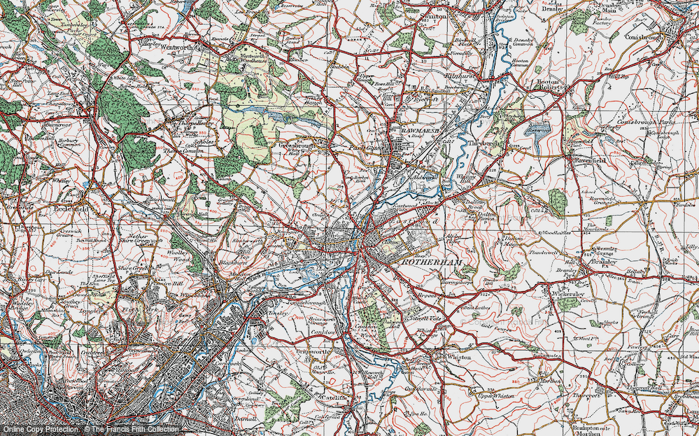Old Map of Historic Map covering Rotherham in 1923
