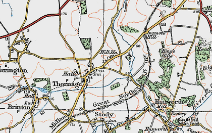 Old map of Thornage in 1921