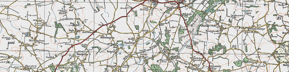 Old map of Thornage in 1921