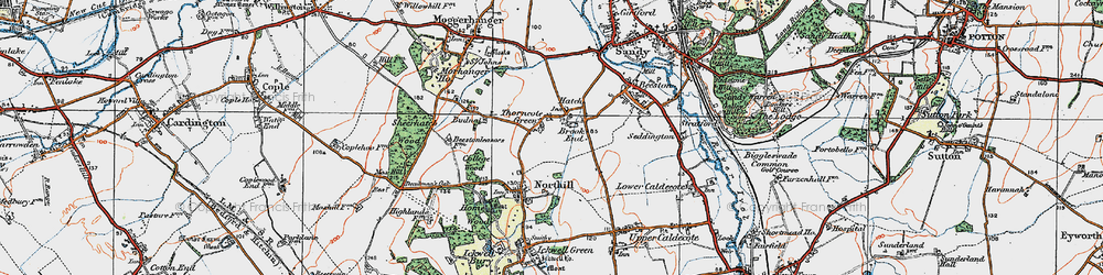 Old map of Thorncote Green in 1919
